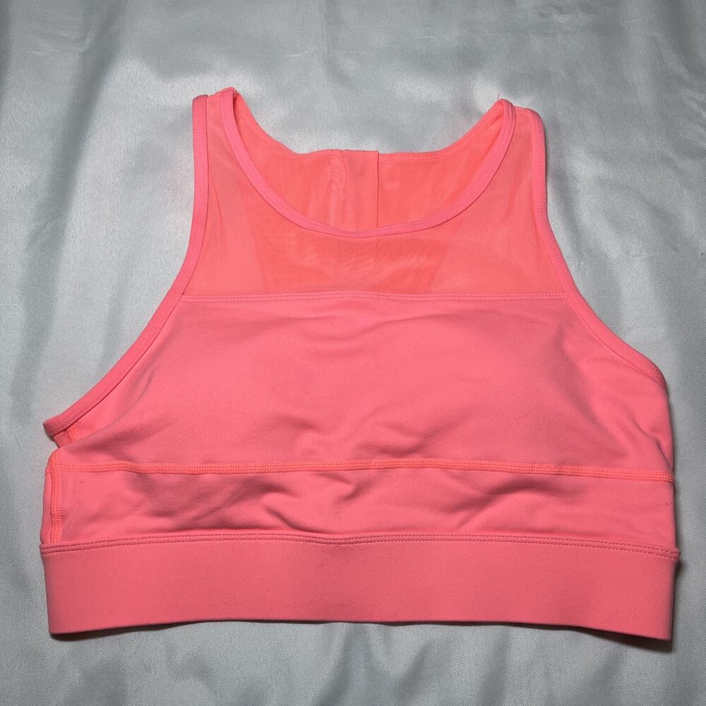 Zyia Active All Star Sports Bra Womens Size L Coral Pink High Neck Zip Back Mesh